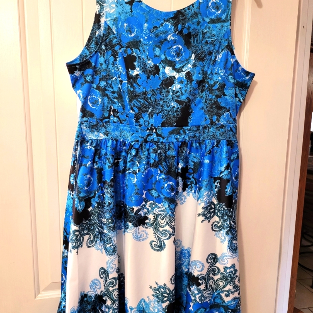 Blue black & white dress for tea party or cocktail party...Brand New 2XL